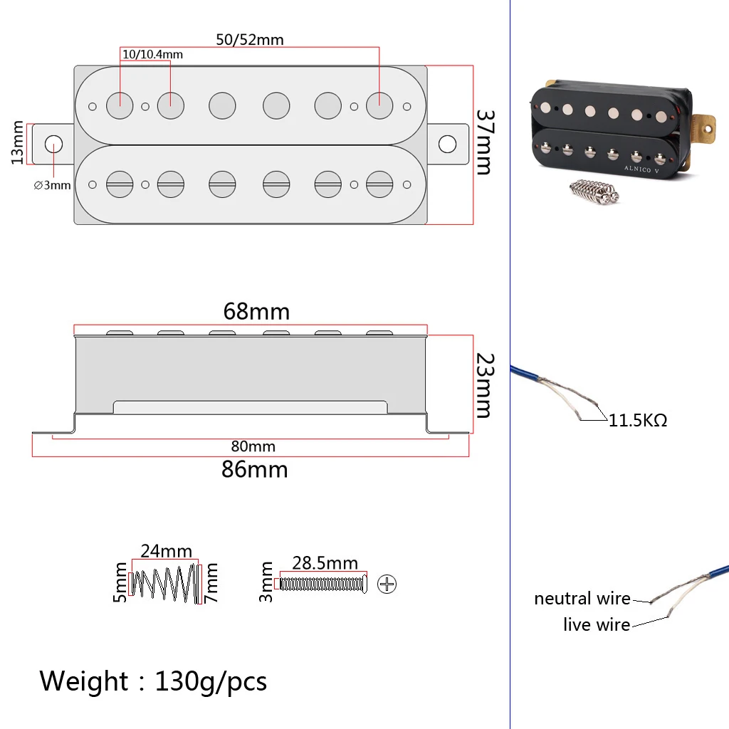 Humbucker звукосниматель мостовой Alnico 5 магнитов для электрогитары|Детали и