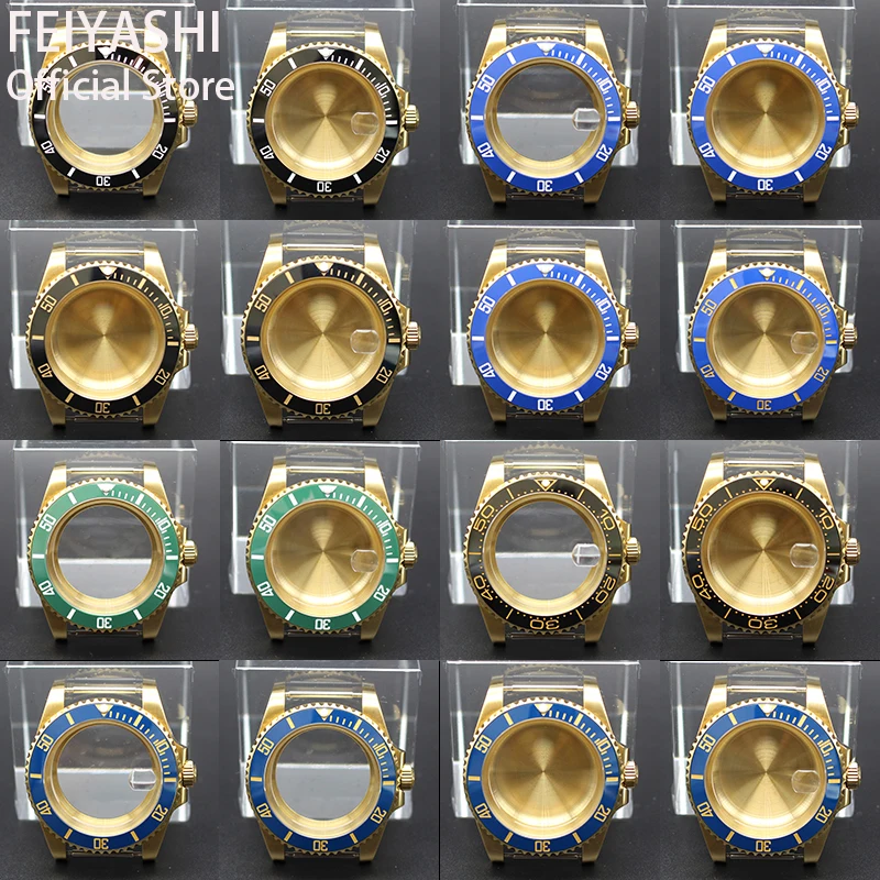 

Gold 40mm Luxury Men's Watch Cases For Seiko nh35 nh36 miyota 8215 eta 2824 Movement 28.5mm Dial 38mm Ceramic Bezel Submariner