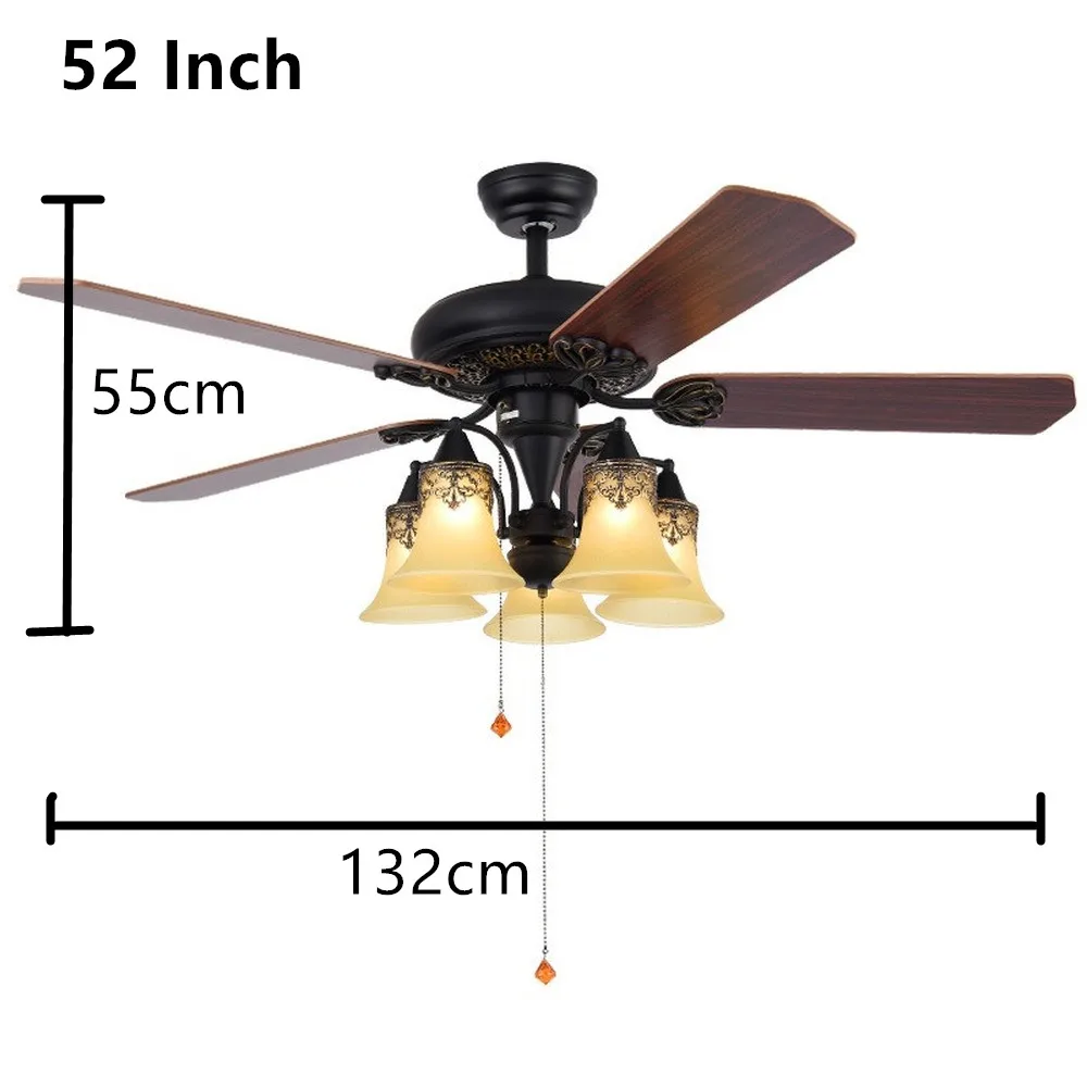 

retro ceiling fan 52 Inch 65W black Pull Chain fans with lights ceeling ventilator lamp bedroom decor Silent Motor Home Fixture