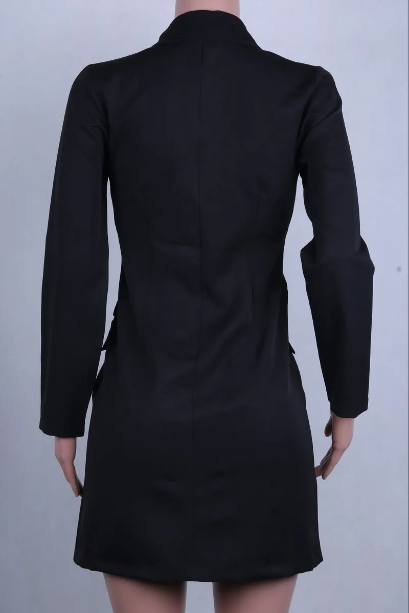 

Black Blazers Solid Colors Double Breasted Plus Size Women Elegant Office Work Suits Woman Long Sleeve White Fake Pocket Blazer