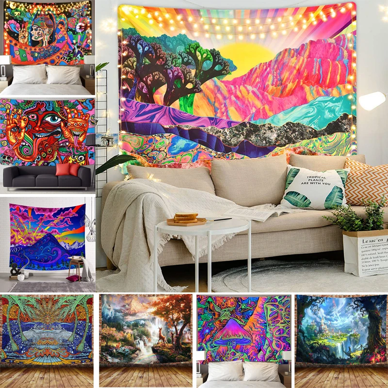 Psychedelic Mural Tapestry Art Wall Hanging Decor Various Styles Psychedelic Abstract Carpet Cloth Tapestries