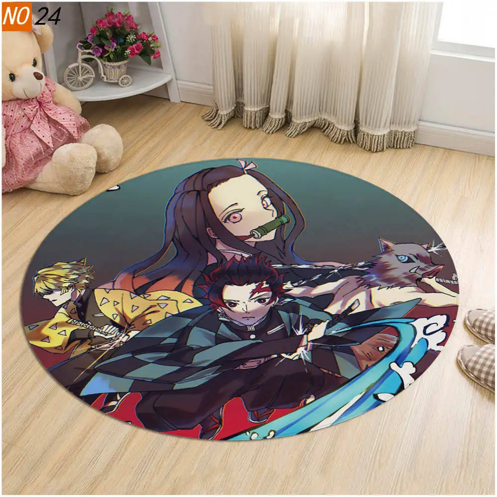 

40CM anime Demon Slayer Kamado Tanjirou Kamado Nezuko Agatsuma Zenitsu Tomioka Giyuu circular Carpet mat Halloween Gifts toys