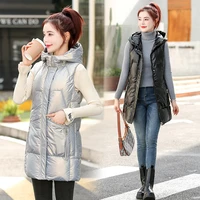 womens winter vest solid hooded collar pockets ladies casual sleeveless glossy vest jackets waistcoat for female