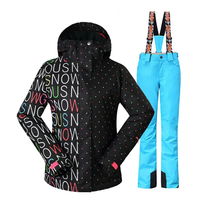 GS белый и черный женский зимний костюм 10K водонепроницаемая ветрозащитная Спортивная одежда для спорта на открытом воздухе комплекты для сноубординга комбинезон зимние штаны и лыжные куртки - Цвет: picture jacket pant
