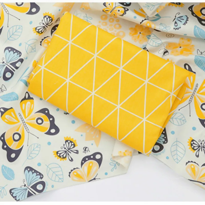 Хлопковая ткань с желтыми бабочками Лоскутная дышащая по метрам для квилтинга