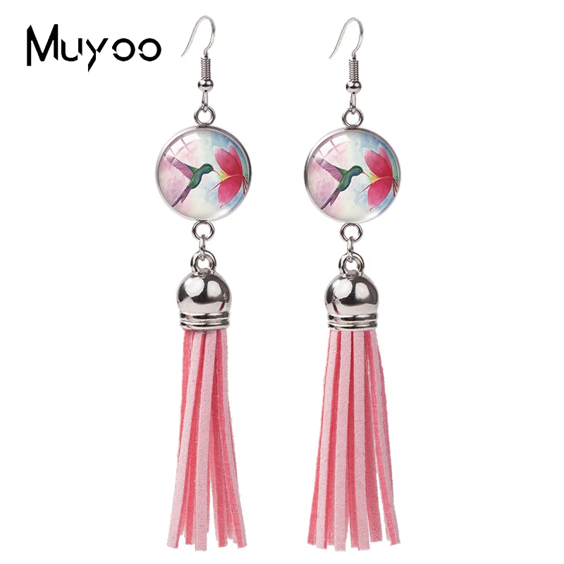 Новые модные серьги с крючком изображением цветов и колибри красивые кисточками