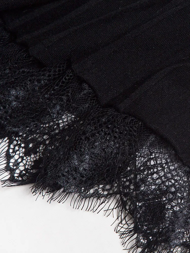 

Knitted Wool Blend Patchwork Winter Lace Skirts Women 2021 New Warm France Japan Style A-Line Ankle-Length Long Skirt Black