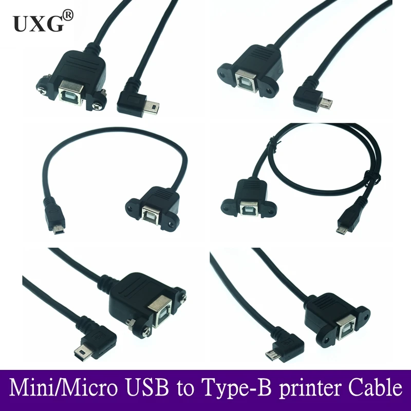 

New USB 2.0 B female socket scanner printer panel mounted to USB Mini Micro B 5-pin 90 degree male cable best quality 30cm 50cm