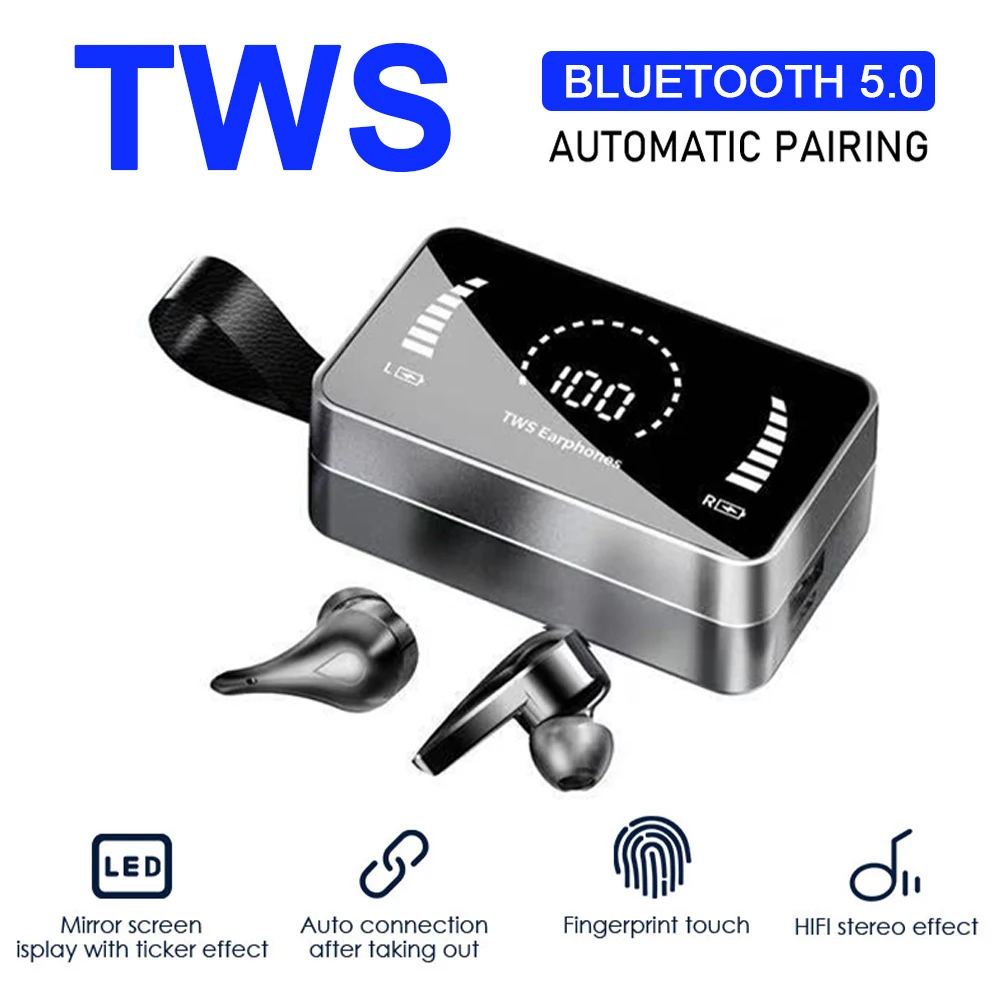 

TWS Bluetooth Earphones Waterproof Wireless Touch Control Gaming Earbuds with LED Digital Display Charger Case