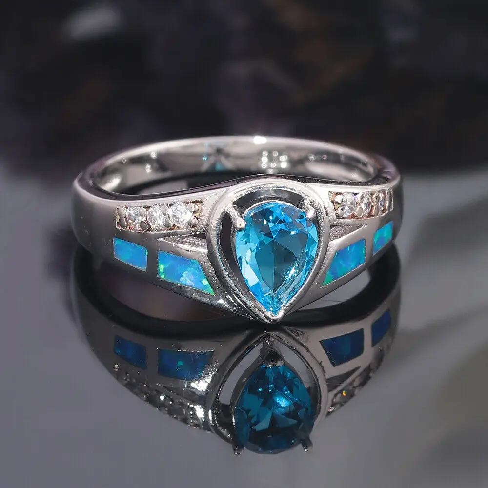 CiNily Ocean Синий огненный опал широкие кольца с камнем посеребренные Роскошные