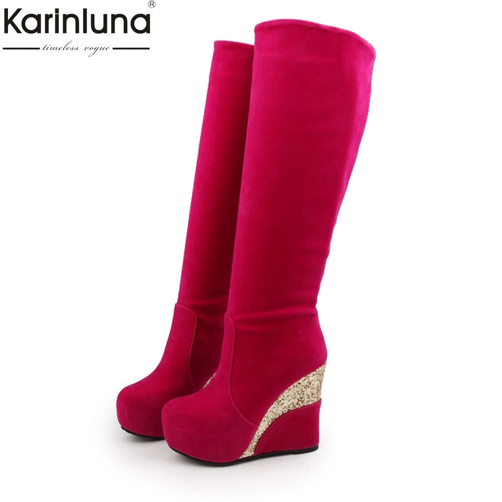 Женская Классическая обувь на танкетке большие размеры 41 женские сапоги до