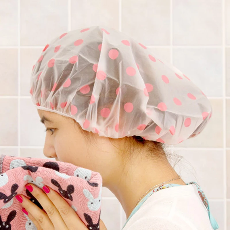 Waterproof Wave Point Bath Shower Cap Hat Elastic Reusable Head Hair Cover For Women Salon Bathroom Tool | Дом и сад