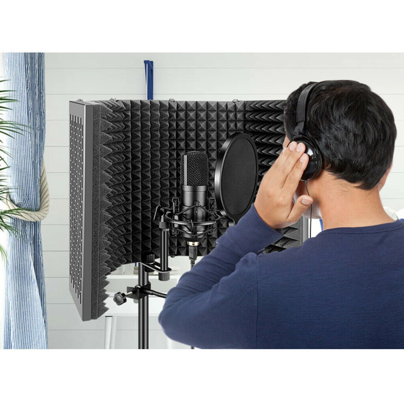 Adjustable 5 Panel Microphone Isolation Shield Vocal Booth Foldable Studio Microphone Shield for Recording Sound Broadcast