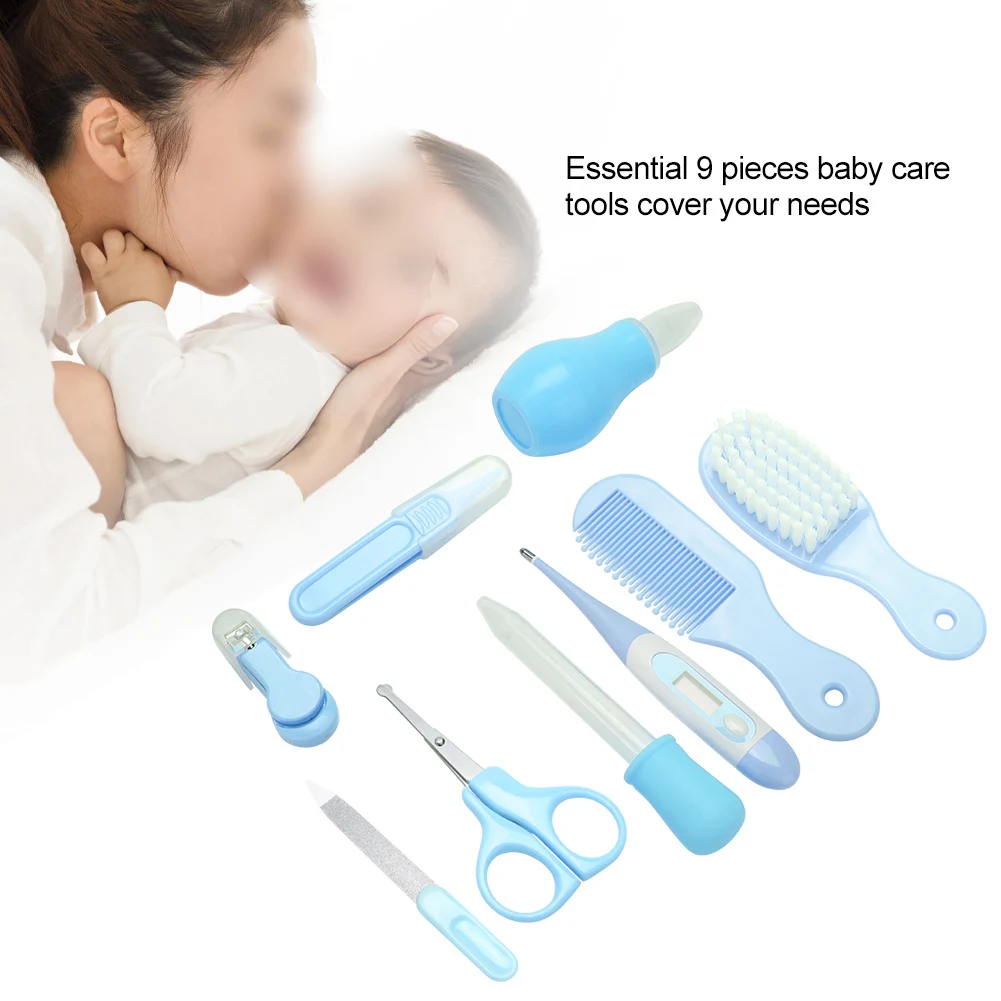 

9Pcs Baby Kids Nail Hair Healthy Care Thermometer Nose Cleaner nail clipper Safety Tools Newborn Grooming Brush Kit Baby Care