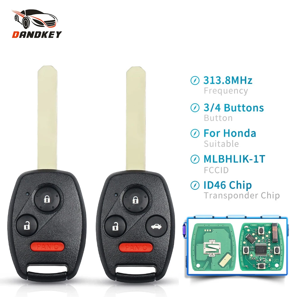 

Dandkey 3/4 кнопки с Panic 313,8 МГц пульт дистанционного управления, брелок для Honda Accord Honda CRV Fit Insight ID46 чип-ключ для автомобиля Fob
