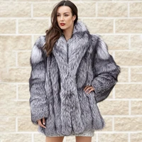 topfur natural silver fox fur coat women winter new luxury hairy fur outertwear 2022 long sleeve fur collar jacket female