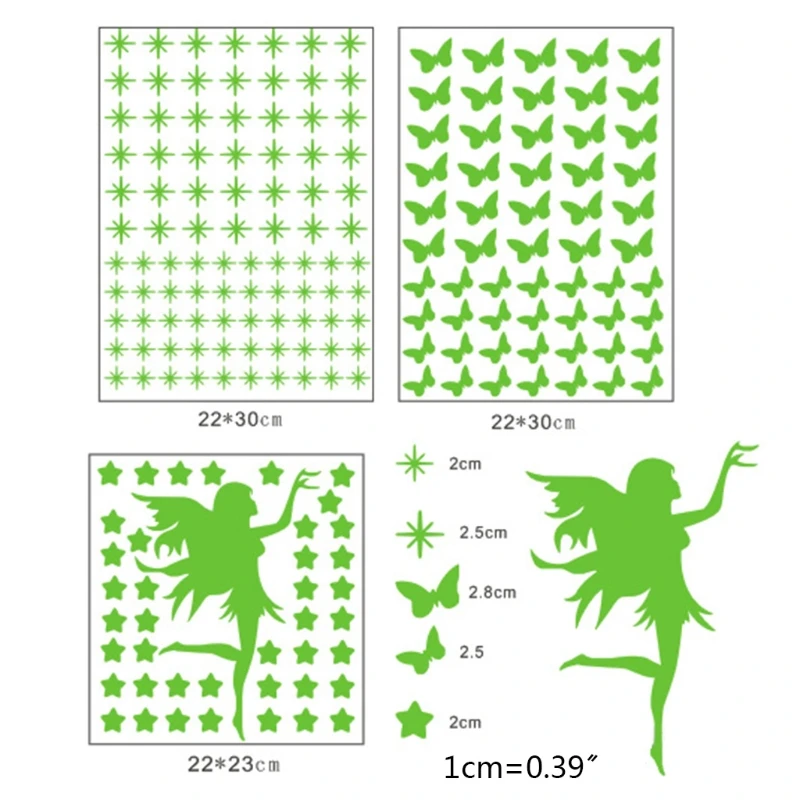 

Romantic Luminous Bedroom Decals, Light Green Girl Butterfly Snowflakes Stickers for Furniture with Free Combination H3CC
