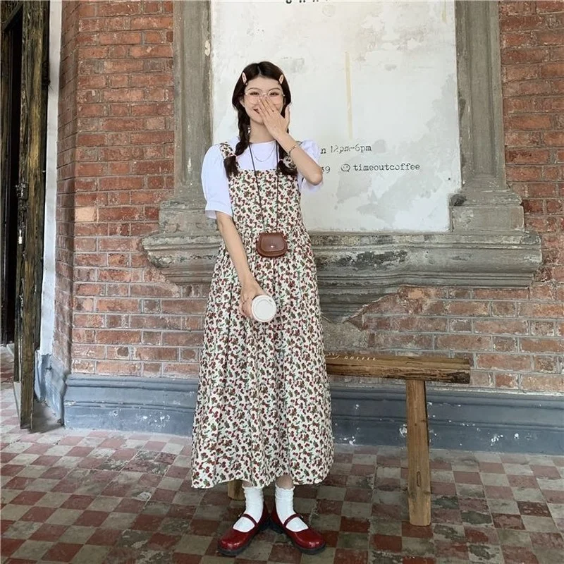 Платье-миди женское без рукавов милое платье-трапеция в стиле ретро с принтом