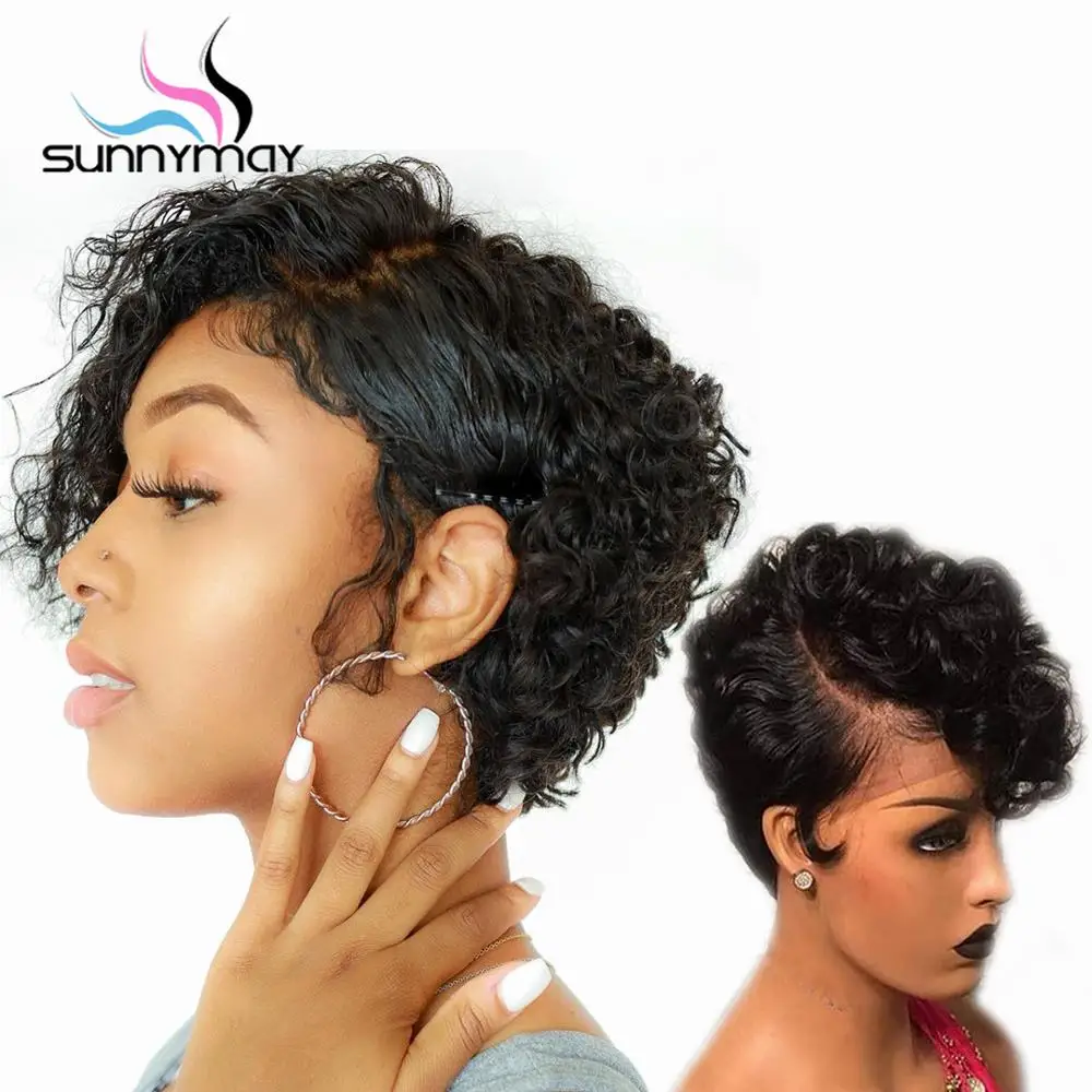 Pixie Cut Wigs Lace Front Wigs Wavy Short Bob Remy Hair 150% Glueless Curly Human Hair Wig Pre Plucked Hairline Bleached Knot