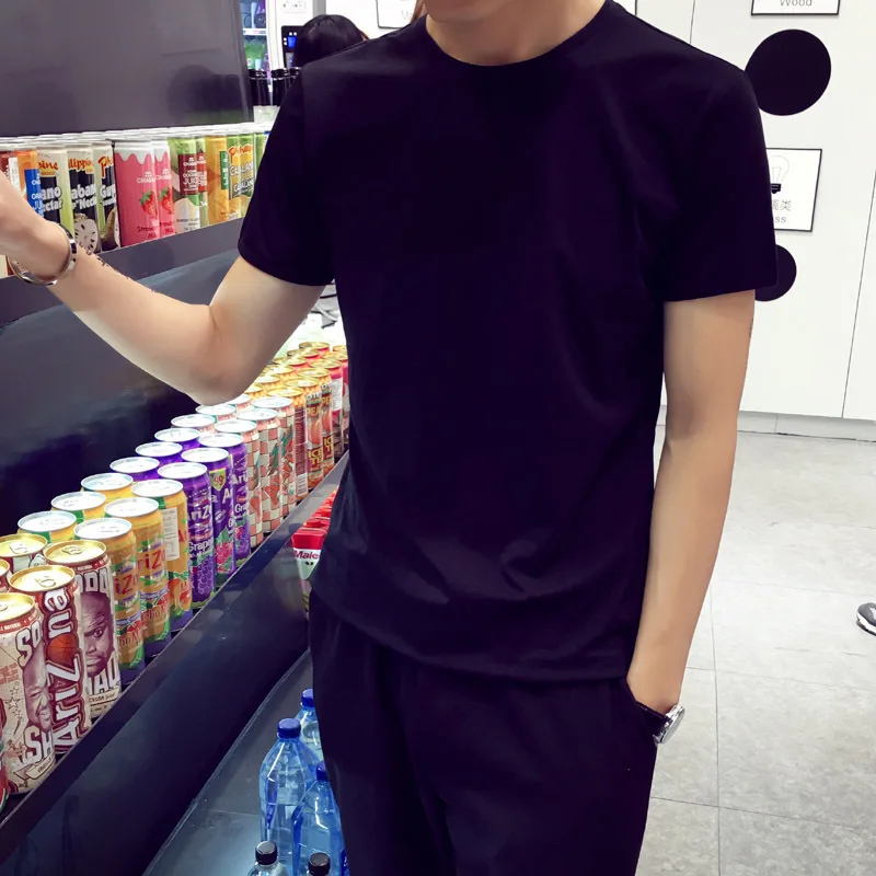 

Best Highest Men's T-shirt 2021 New Men's Round Neck Summer Men's T-shirt Top Slim Solid Color Men's Base Shirt Half Sleeve