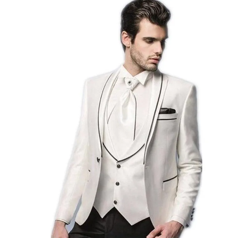 Мужские костюмы (пиджак + брюки жилет) смокинг жениха с черной шалью лацканом