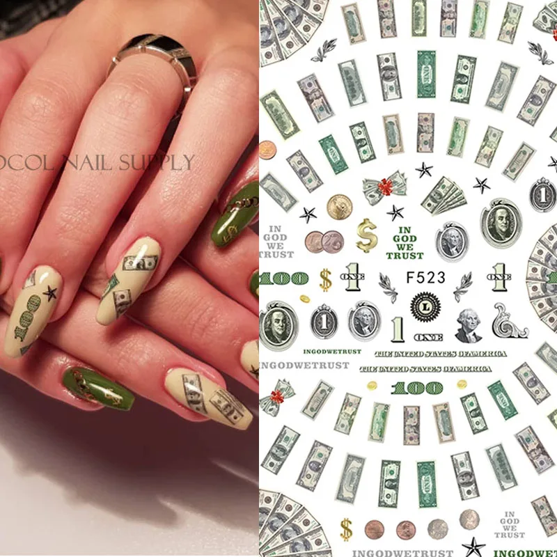 Рисунки на ногтях Стикеры Деньги Доллар богатых Стиль наклейки фольга для