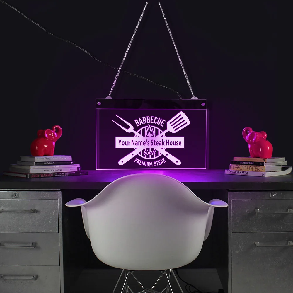 Премиум стейк барбекю гриль персонализированные дом светодиодный бизнес знак