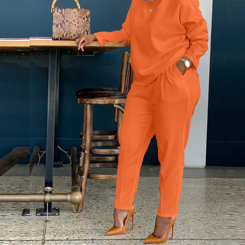 

Женский Повседневный свитшот, комплект из 2 предметов, пуловер с длинным рукавом и брюки с карманами, спортивная одежда, модный однотонный с...