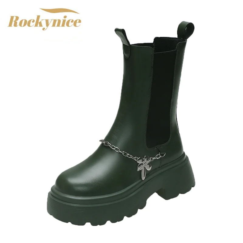 

Новинка 2021, женские массивные ботинки, зимняя Роскошная Брендовая обувь Челси на каблуке, женские ботинки на платформе до середины икры, мод...