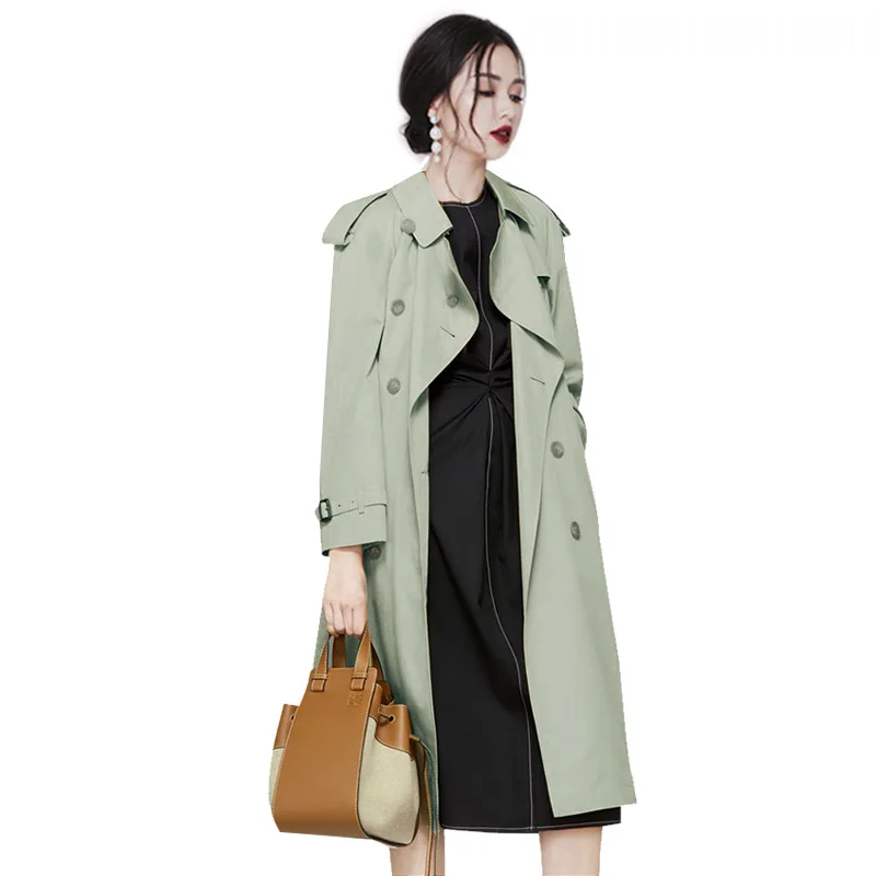 

DEAT 2021 New Spring Fashion High Quality Loose Long Sleeve Windbreaker Mid Length Over Knee Overcoat Coat Women SH602