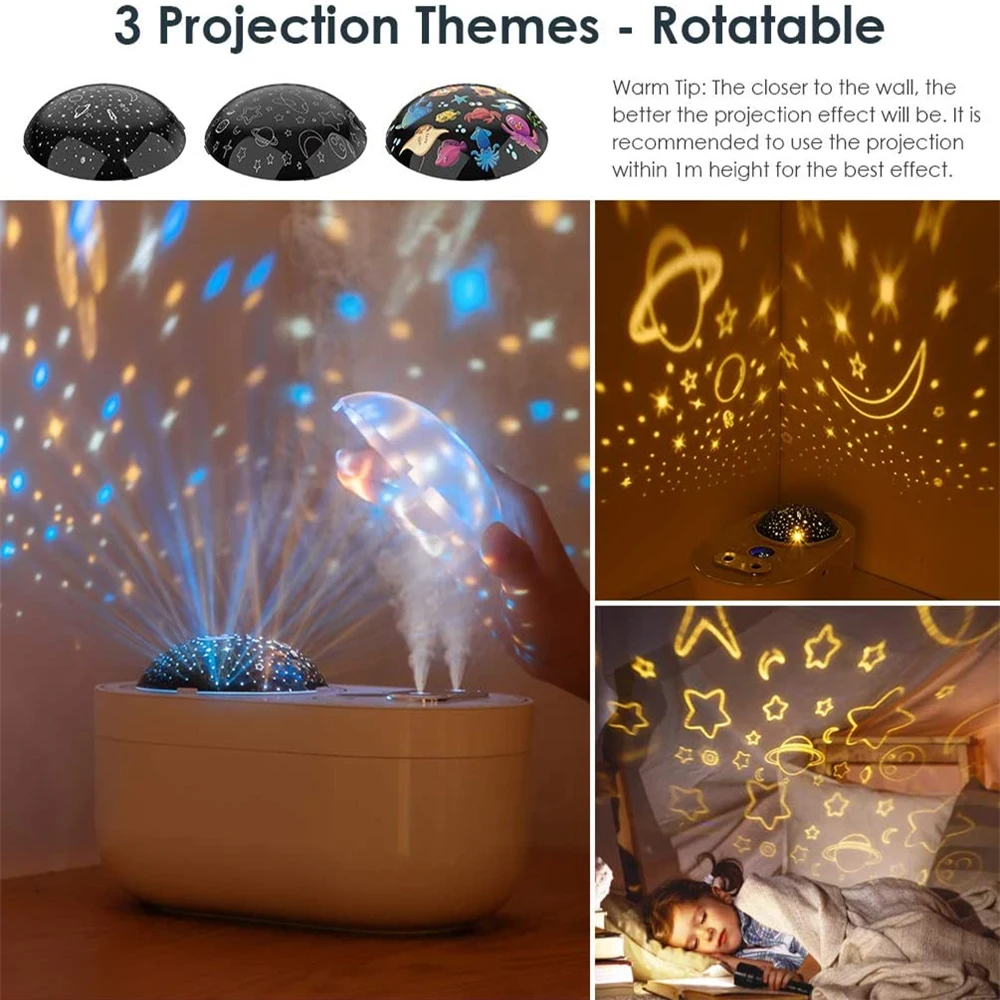 

YAJIAO 1000ML Projector Air Humidifier Aroma Diffuser 4000 mAh Battery Rechargeable with Night Light for Baby Bedroom Office