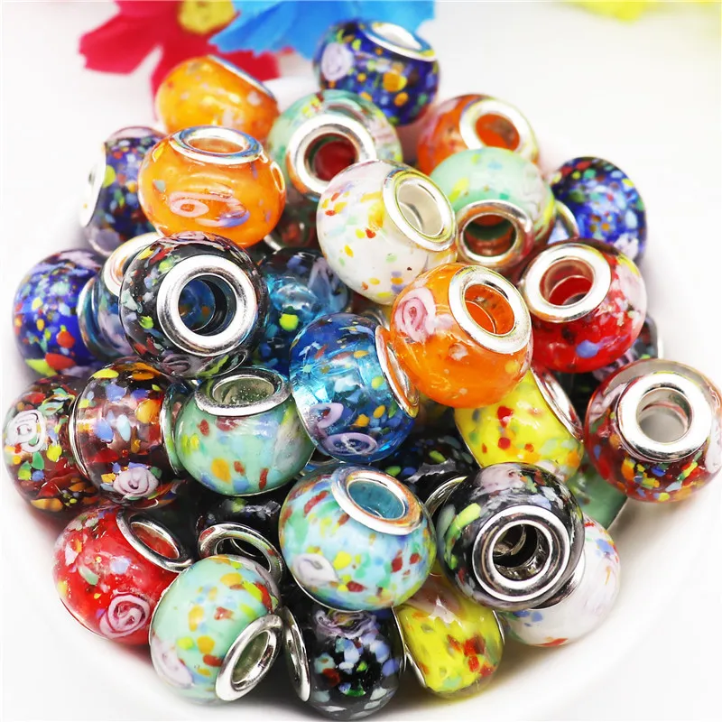 

10 Pcs Wholesale Color Glass Flower European Beads for Jewelry Making Bulk Large Hole Bead Charms Fit Pandora Bracelet Bangle