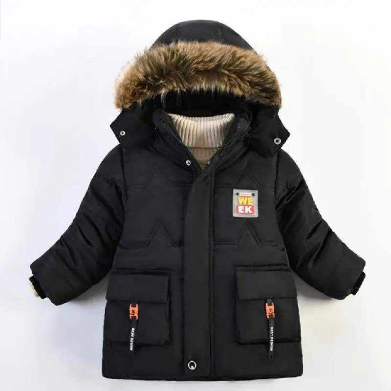 

Kids Winter Jacket for Boys Hooded Outerwear Thicken Warm Down Children's Coat 3-6 Years Old Fashion Solid Cotton-Padded Clothes