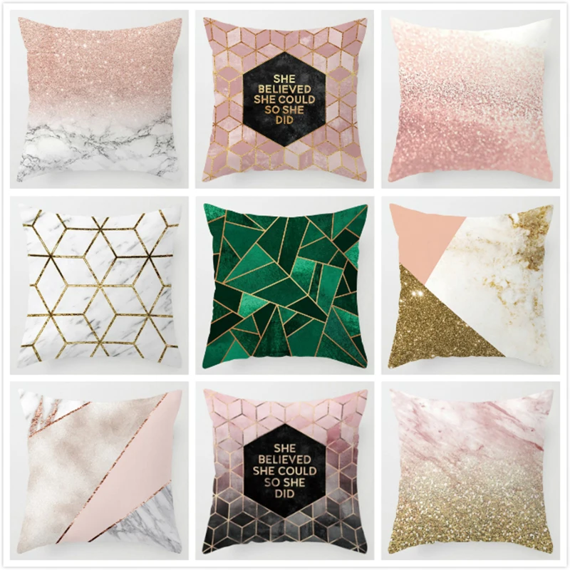 

Geometric Cushion Cover minimalist English alphabet pattern Sofa cushion case pillowcase Peach velvet home decoration pillowcase