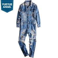 new denim jumpsuits mens fashion hip hop high street turn down collar long sleeve playsuit vintage overalls 2021 autumn new