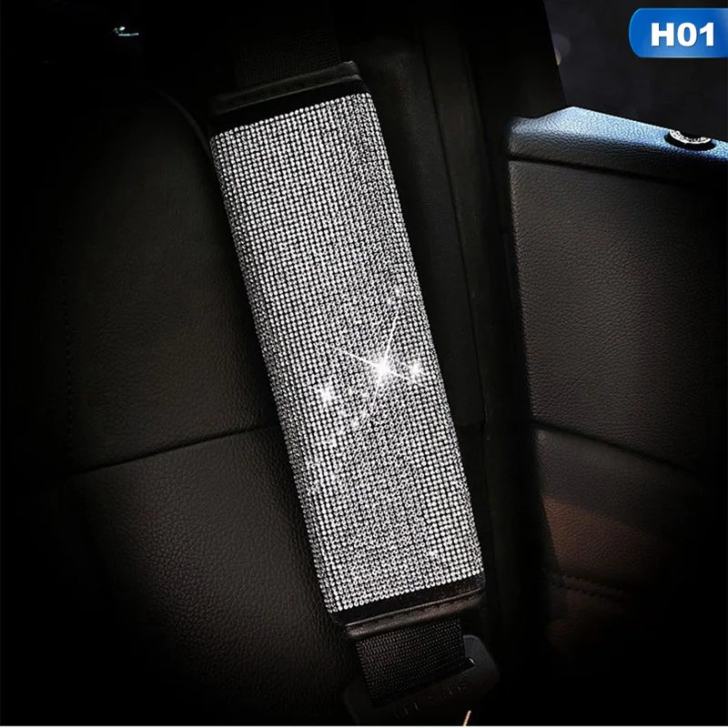 CAR6303H01 Шикарные стразы, хрустальные аксессуары для салона автомобиля, Алмазная крышка рулевого колеса, подушки для шеи, поддержка талии, комплект переключения ручного тормоза - Color Name: CAR6303H01