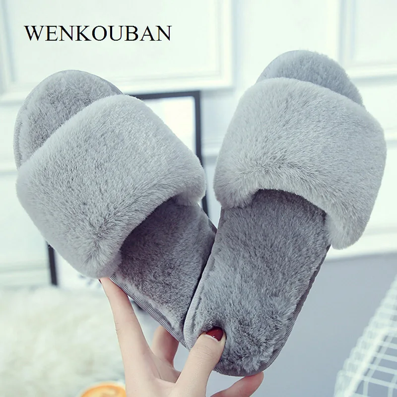 Дизайнерские зимние пушистые домашние тапочки женская обувь повседневная из