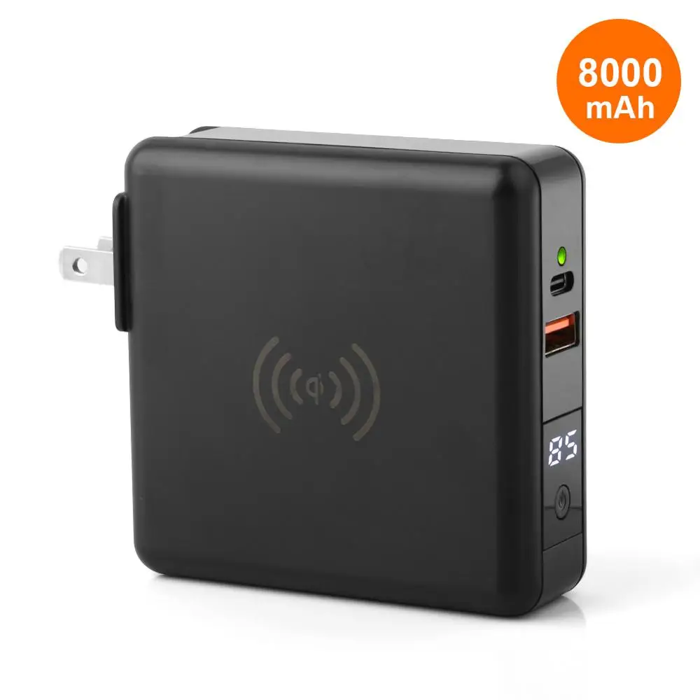 Беспроводное зарядное устройство QI 8000 мАч USB Type C дорожное с цифровым экраном для