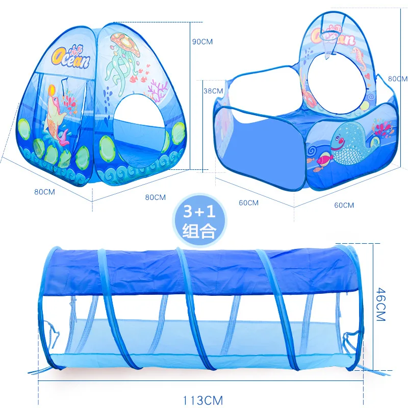 Children's Game House Cartoon Three In One Tent Baby Crawling Tunnel Piece Crossing Ocean Ball Pool | Игрушки и хобби