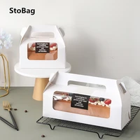 stobag 10pcs handle cake packing boxes towel roll swiss roll birthday party farvor handmake gift with transparent window