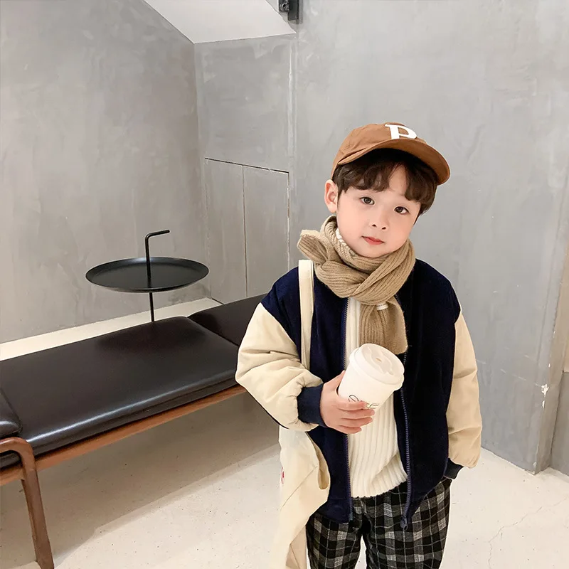 

Winter Boys fashion patchwork cotton-padded zipper jackets Kids all-match thick warm coats
