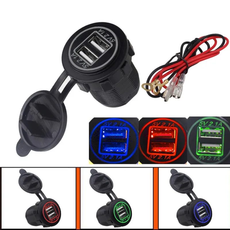 Новый 4.2A 12-24 в светодиодный USB зарядное устройство для мотоцикла Авто Грузовик ATV