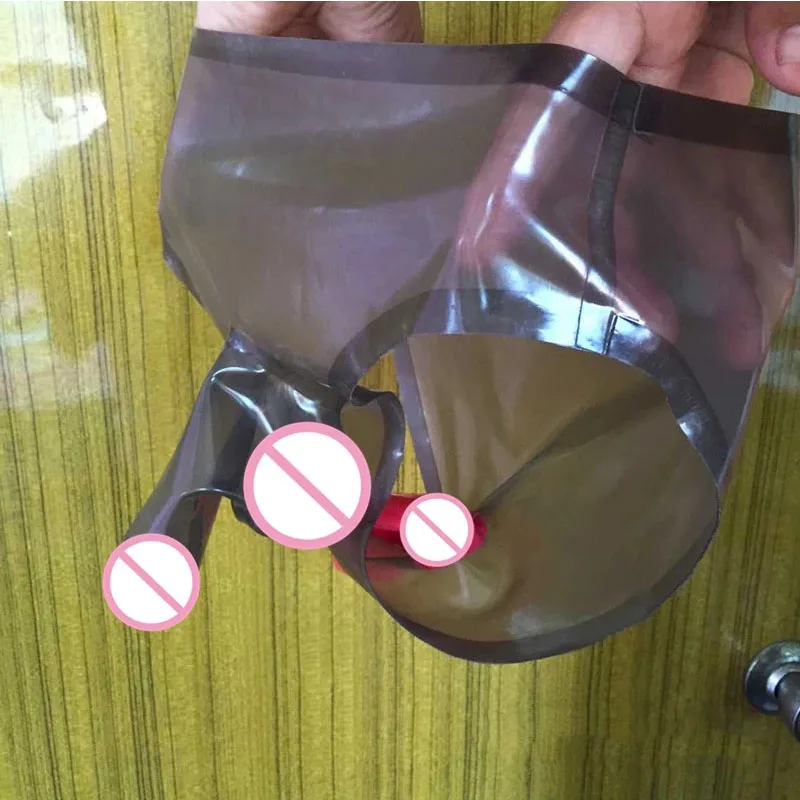 

Handmade Transparent Black Latex Underwear Briefs with 2 Condoms Customized Short Pants