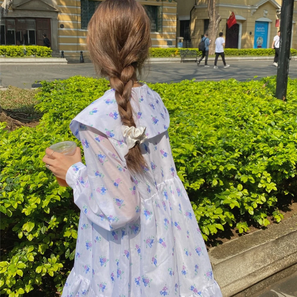 

2021 Spring Korean Ins Age-Reducing Sweet Cute Doll Collar Puff Sleeve Small Fresh Floral Dress Short Skirt