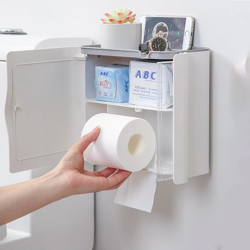 toilet paper holder waterproof wall shelf for toilet paper tray roll paper towel holder makeup storage bathroom accessories set free global shipping