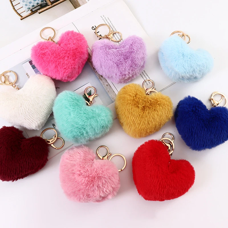 

2021 Sweet Heart Plush Key Chain Childrens Keychains Lovely Toys for Girlfs New Year Gifts Chain On The Backpack Keychain Toys