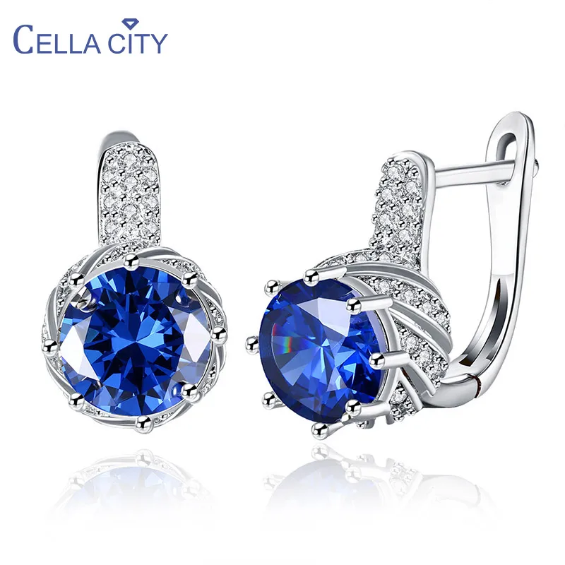 

Cellacity Silver 925 Jewelry Gemstones Earrings for Women Round Sapphire Amethyst Zircon 4 Colors Choice Female Ear drops Party