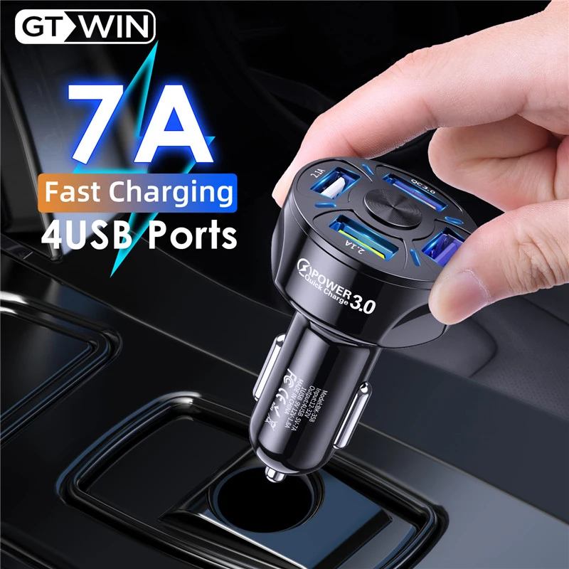 GTWIN 4 порта автомобильное зарядное устройство 7A 48 Вт USB быстрая зарядка 3,0 универсальная Быстрая зарядка для iphone 12 Pro Xiaomi автомобильный адаптер