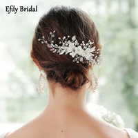 efily white flower wedding hair comb rhinestone bridal hair accessories for women pearl headpiece bride jewelry bridesmaid gift