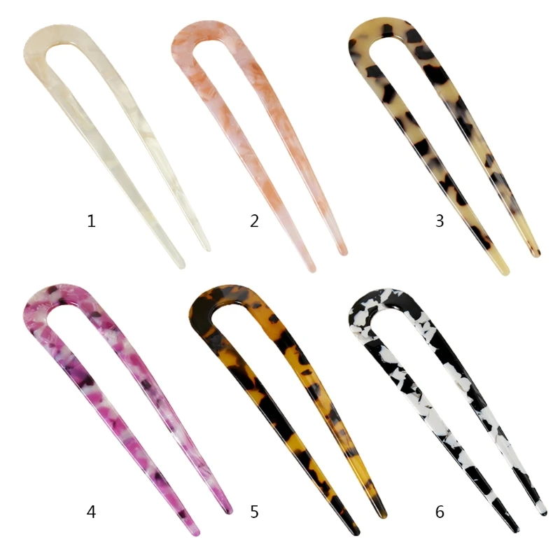 

French Style U-Shaped Hairpin 2 Prongs Hair Sticks Fork Vintage Celluloid Acetate Tortoise Shell Chignon Pin Updo Styling M7DD